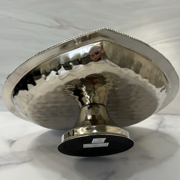 India Handicrafts heart shaped Beaded Hammered Silver tone Metal Tray Platter - Picture 8 of 12